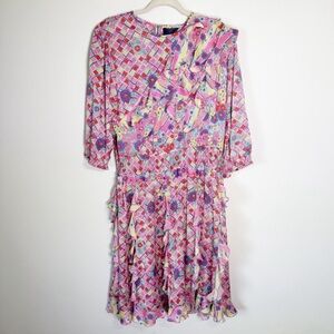 Vintage‎ Mayeelok 80’s Ruffle Floral Pink Long Sleeve Dress Small